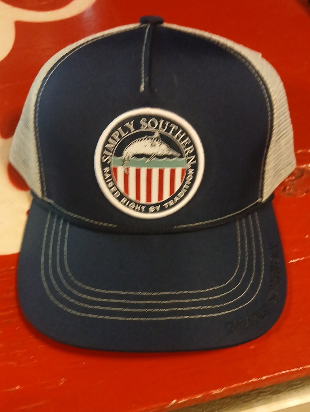 Simply Southern Navy and White Trucker Cap with Patch